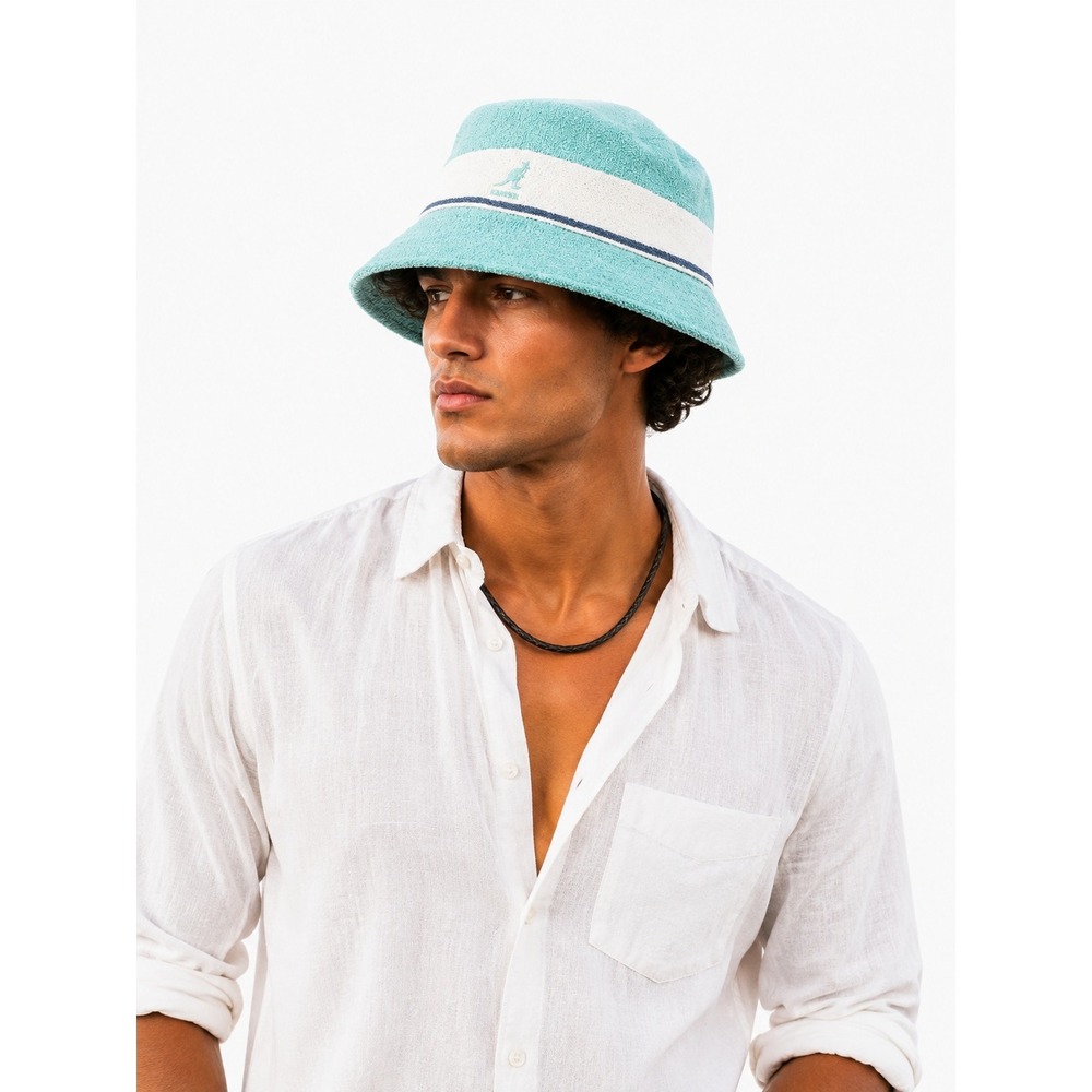 Kangol Bermuda Stripe Terry Bucket Hat Aqua Teal White K3326ST Mens M NWOT Retro